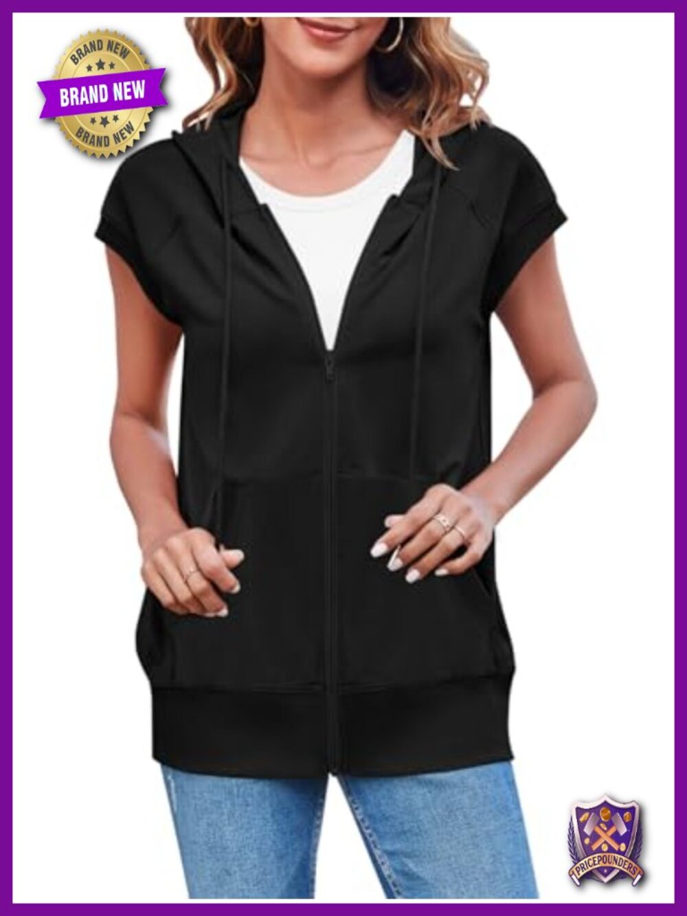 Fisoew Sleeveless Zip Up Hoodie Cotton Blend Loose Fit Sweatshirt Vest with